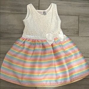 The Children's Place White Lace and Pastel Striped Dress